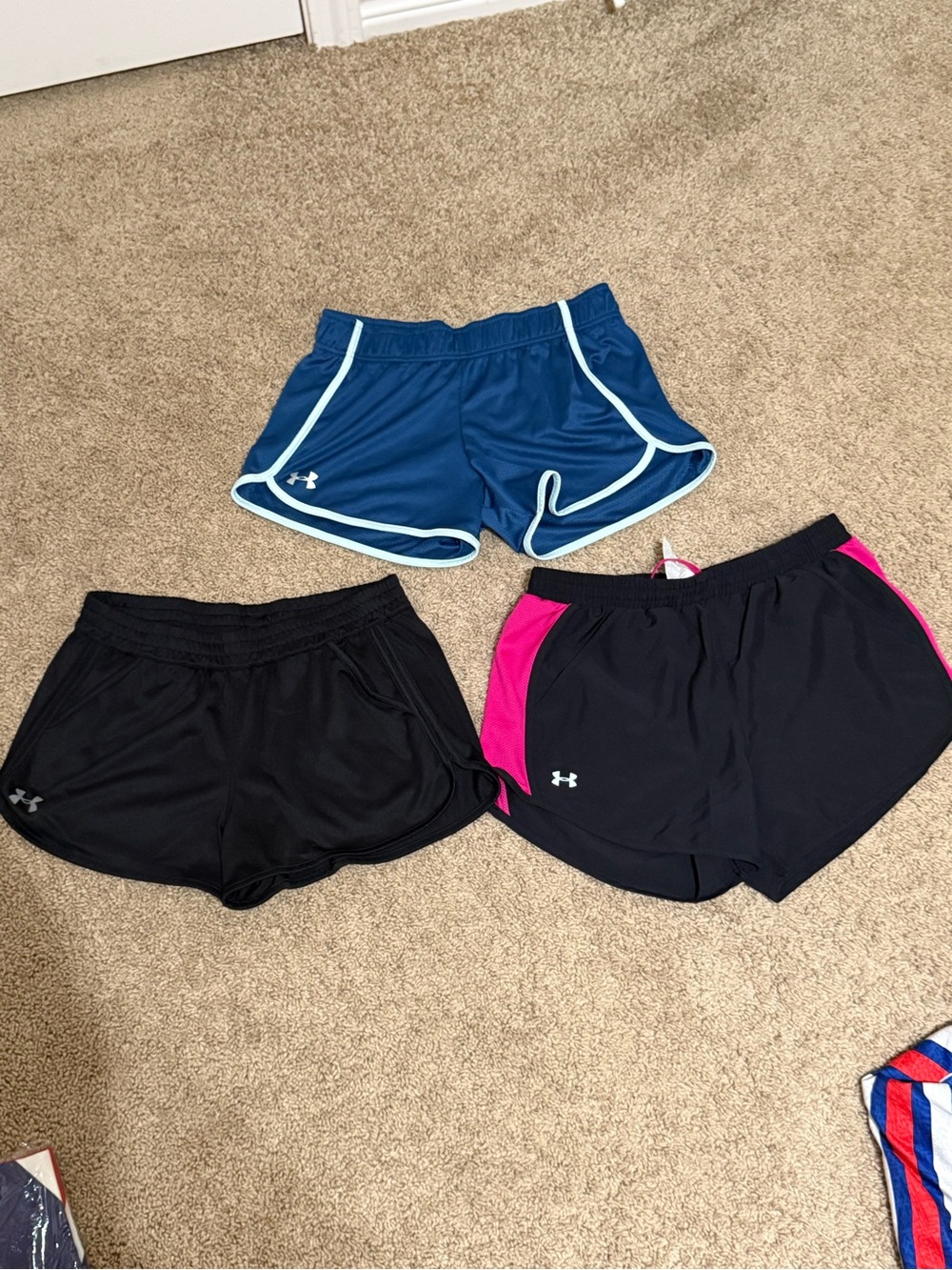Under Armour Women’s Athletic Shorts Trio - Blue, Black & Black with Pink